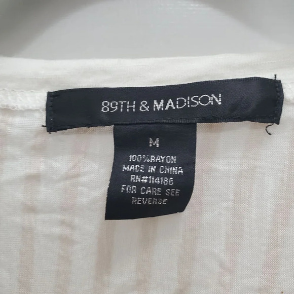 89th & Madison Women's Tan White Stripe Lightweight Knit Roll Tab Henley Top M - Picture 6 of 8